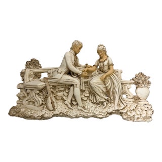 Vintage Victorian Scene Resin Courting Couple Wall Plaque 30in For Sale