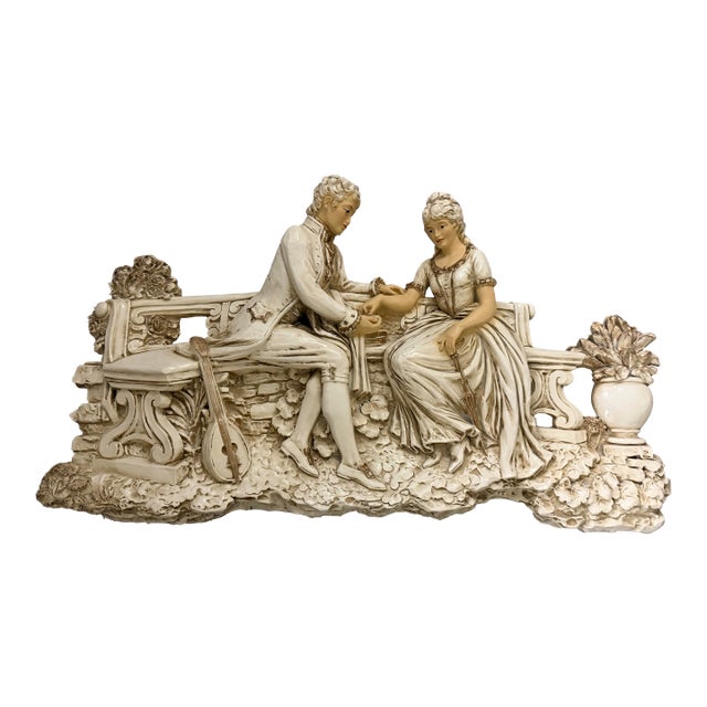 Vintage Victorian Scene Resin Courting Couple Wall Plaque 30in For Sale