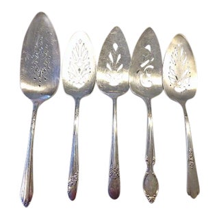 Mid-Century Modern Modern Silverplate Pierced Cake Pie Server Set- 5 Pieces For Sale