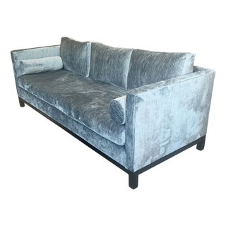 York Modern Blue Velvet Sofa With Bolster Pillows For Sale