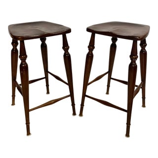 Hand Crafted Solid Wood Bar Stools - a Pair For Sale