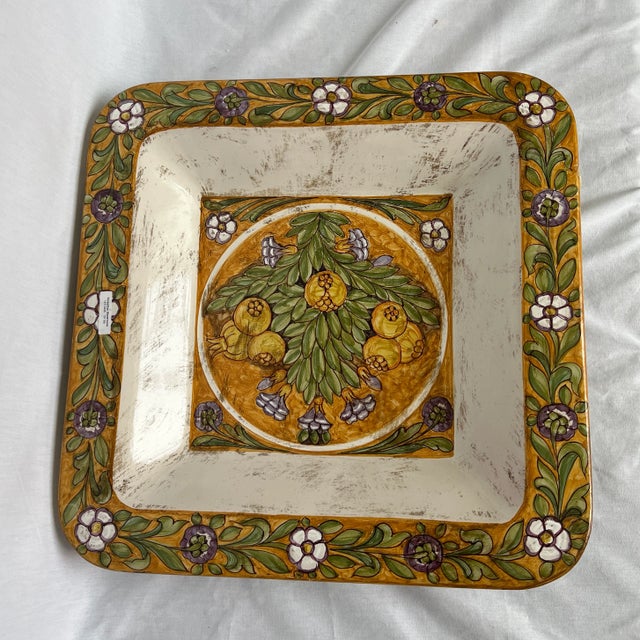 Hand Painted Round Ceramic Wall Plate. Created in Italy. Made in the 1990s.