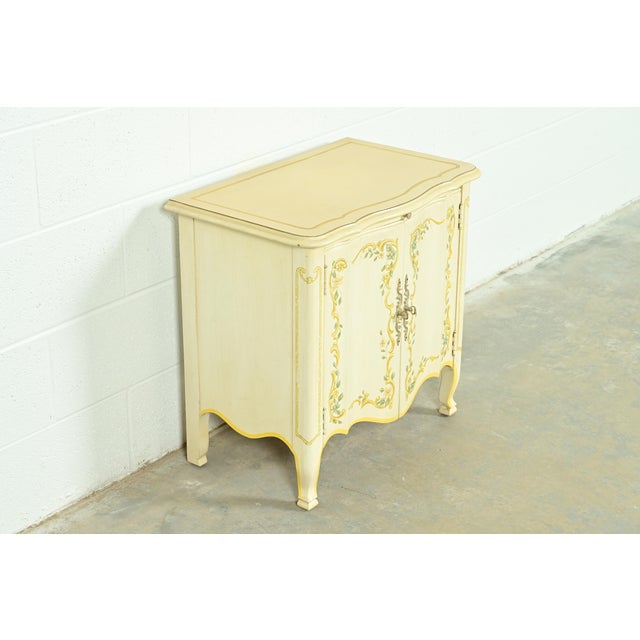 Drexel Heritage Drexel Heritage French Provincial Louis XV Cream Lacquered Paint-Decorated Nightstand, 1970s For Sale - Image 4 of 12