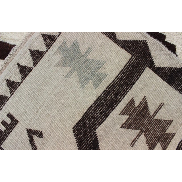 Mid 20th Century Turkish Tulu Rug With Mid-Century Modern Design in Brown, Off-White and Blue For Sale - Image 12 of 13