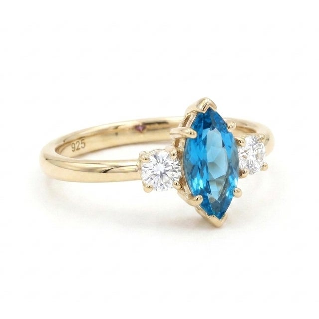 Swiss Blue Topaz Engagement Ring - December Birthstone Ring - Wedding Promise Ring Us 7 For Sale - Image 4 of 5