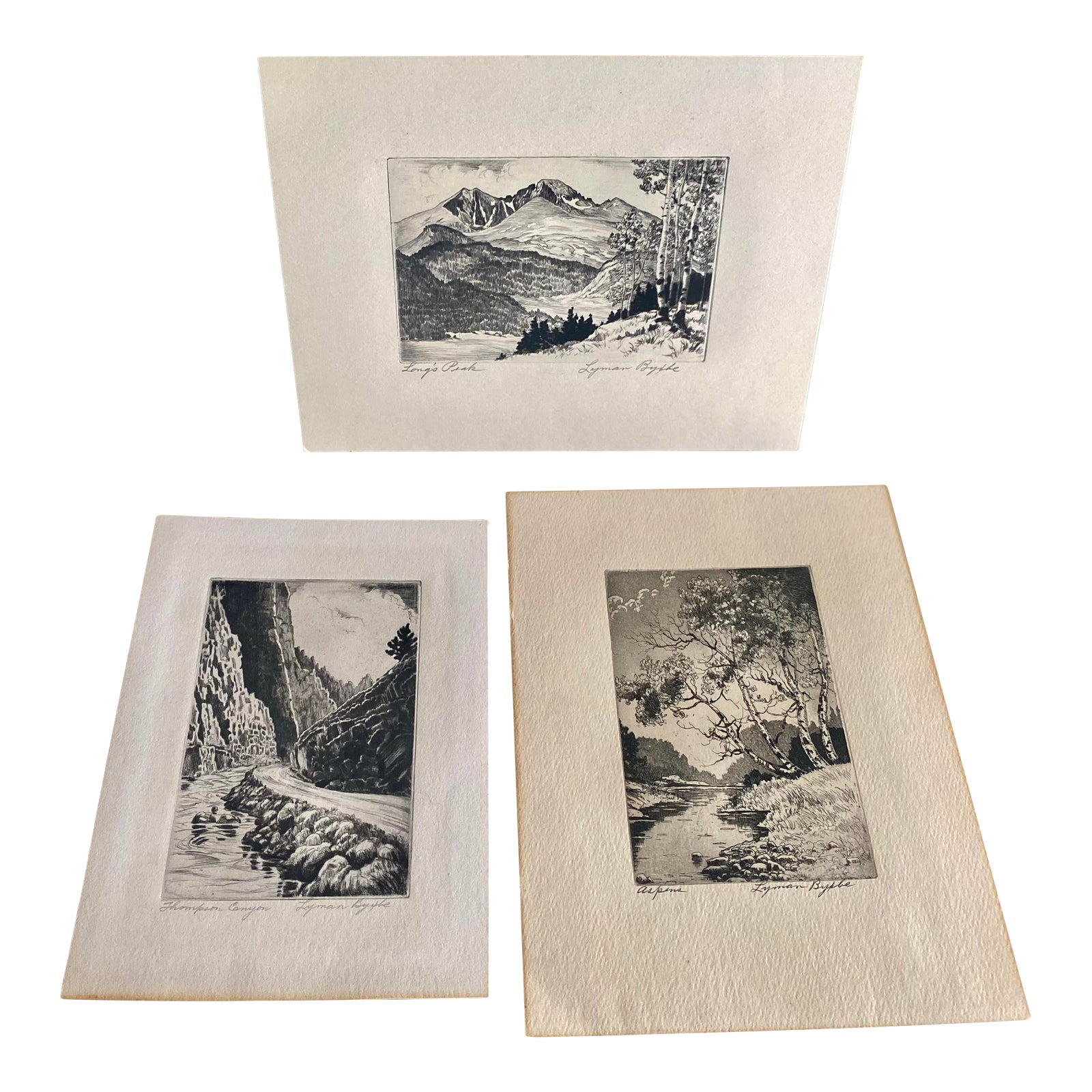 Lyman Byxbe Listed Artist Group of Three (3) Small Pencil-Signed ...