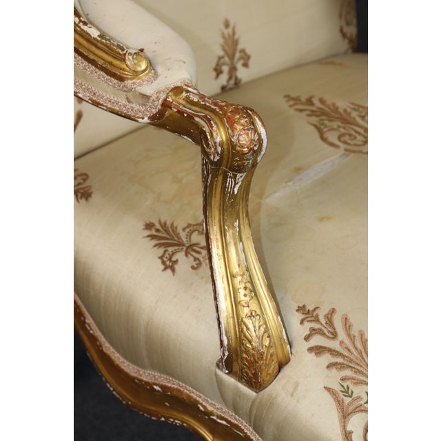 Pair 19th C French Louis XV Style Giltwood Wingback Chairs For Sale - Image 14 of 14