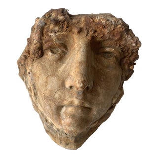 Vintage Limestone Figurative Face Planter Vessel or Decorative Object For Sale