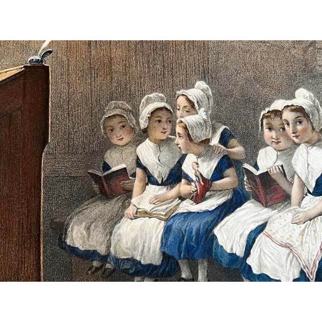 Brown Emile Desmaisons (1812–1880) "School Girls" Original Antique French Color Lithograph c.1869 For Sale - Image 8 of 12