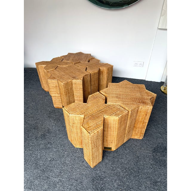 Vivai del Sud Modular Rattan Tables "Stella E Croce" by Vivai Del Sud. Italy, 1970s For Sale - Image 4 of 9