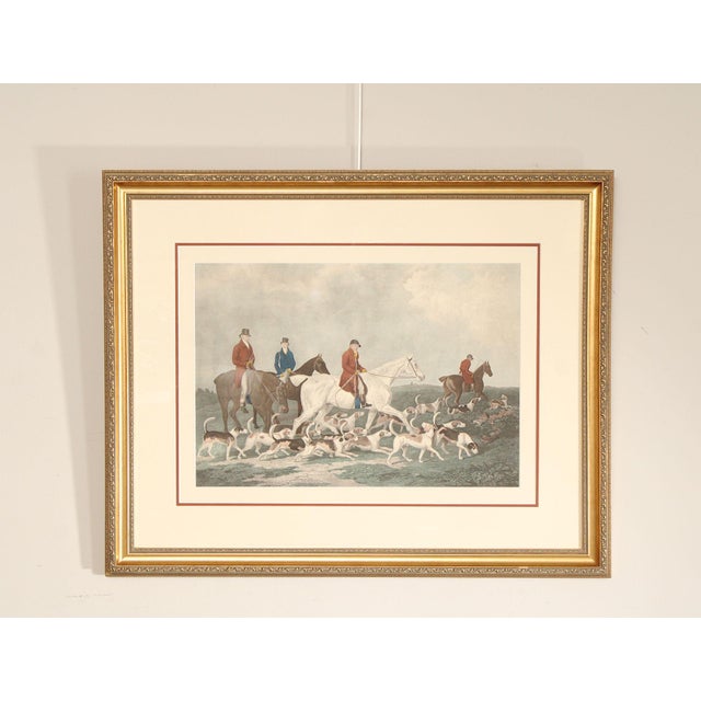 Quality Custom Framed Hunt Scene Print with Hounds and Gentlemen on Horseback, by Richard Woodman