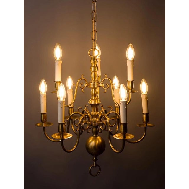 Metal Dutch Brass 9-Arm Chandelier For Sale - Image 7 of 9