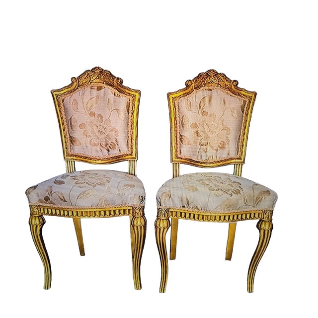 Period French Art Deco Side Chairs - a Pair sold as found in vintage condition previously owned showing wear commensurate...