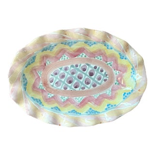 Vintage Regency Mackenzie Childs Glazed Ceramic Ruffle Platter For Sale