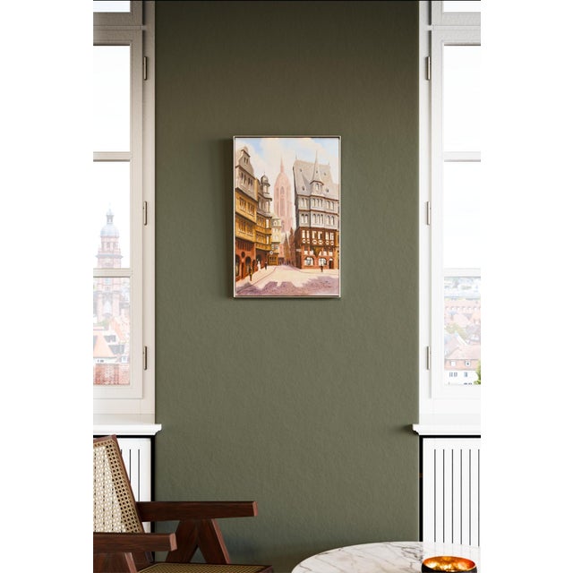 The view of Frankfurt Cathedral from the Old Market. Oil on canvas by Ernst Ross, signed and dated "1946" lower right, oil...