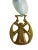 Vintage English horse brass medallion featuring a windmill. Ornament is finished with a blue raw edge silk chiffon ribbon.