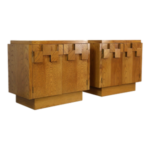 Lane Staccato Vintage Mid Century Modern Brutalist White Oak Pair of Nightstands C. 1970s, Attributed