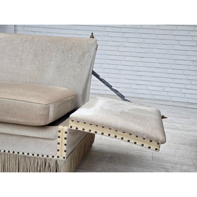 Beige Danish 2-Seater Drop Arm Spanish Sofa in Velour, 1970s For Sale - Image 8 of 18