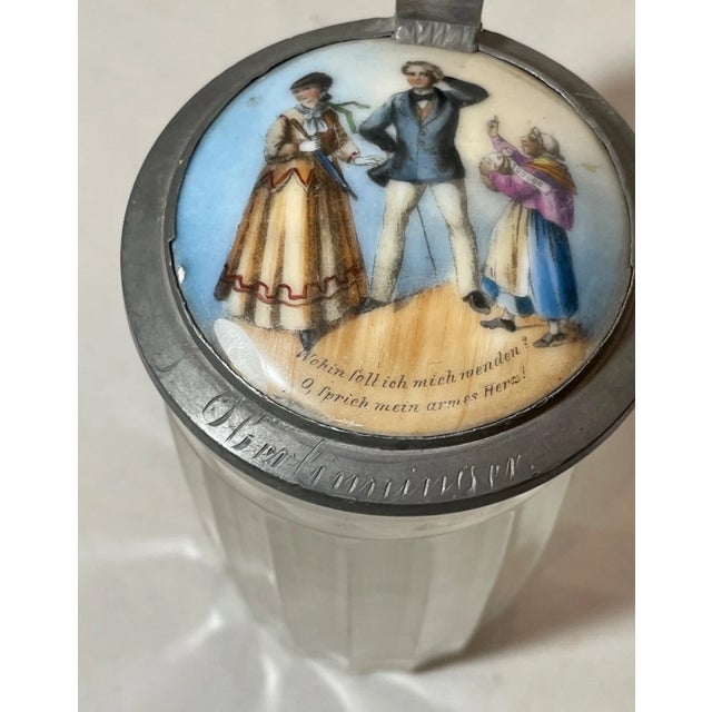 Boho Chic Antique 1800's Hand Painted Porcelain Glass Pewter German Lidded Beer Stein Mug For Sale - Image 3 of 12