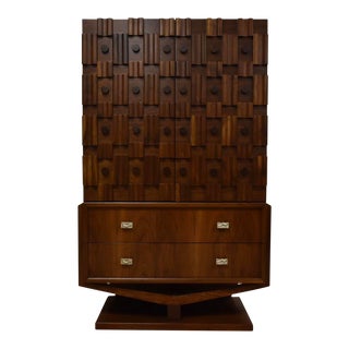 Brutalist Walnut Armoire For Sale