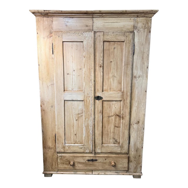 Wood Victorian Pine Two-Door Wardrobe with Drawer, 1870 For Sale - Image 7 of 7