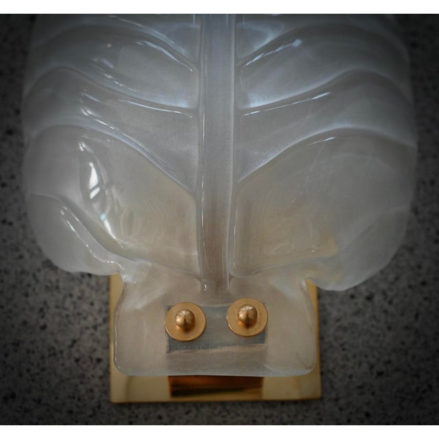 Mid-Century Modern Murano Art Glass Sandblasted Light White and Brass Wall Light and Sconces, 2000 For Sale - Image 3 of 11