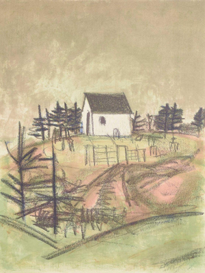 Anelise Søndergaard, White House on a Hilltop, 1970s, Colour Lithograph on Paper