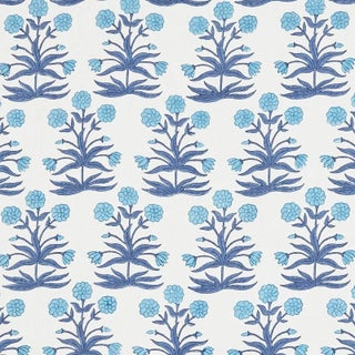Schumacher x Molly Mahon Mughal Fabric in Sky Indigo For Sale