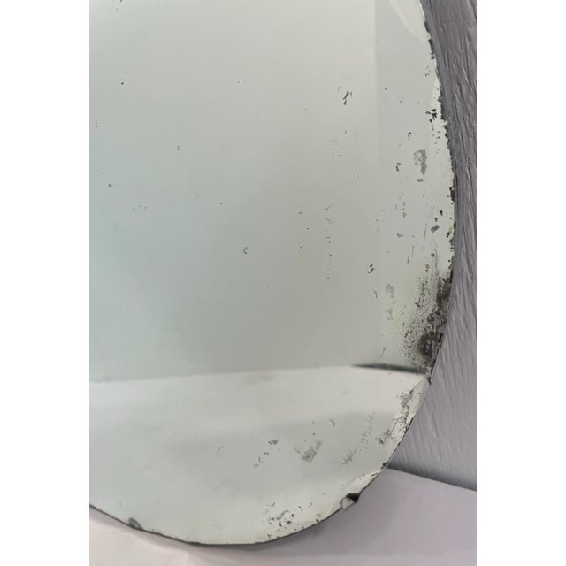 Vintage Art Deco Unframed Round Wood Back Beveled Edge Mirror For Sale - Image 4 of 7