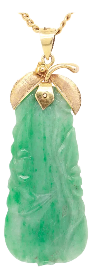 Vintage Chinese 14k Gold & Jade Figural Plum Pendant Necklace