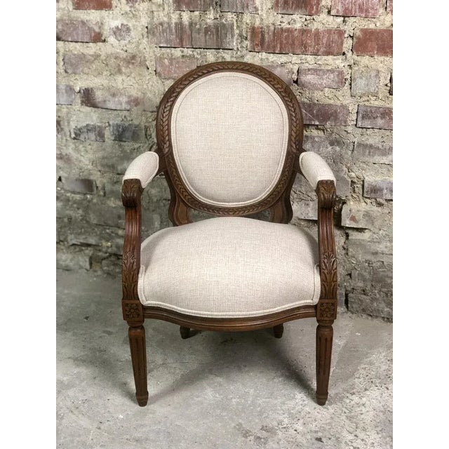 Louis XVI Style Carved Walnut Armchair with Beige Upholstery For Sale - Image 11 of 11