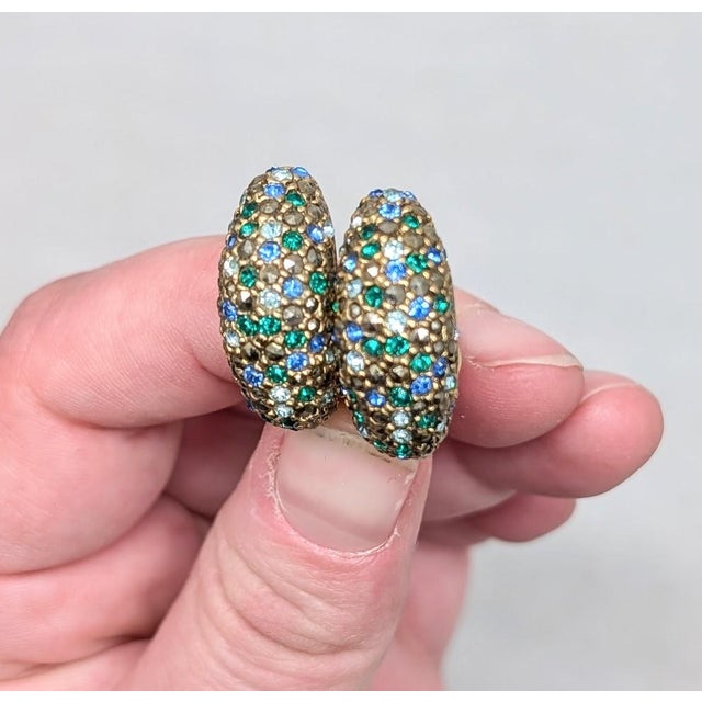 Metal Vintage 1980s Signed Les Bernard Pavé Rhinestone Clip Earrings- 2 Pieces For Sale - Image 7 of 12