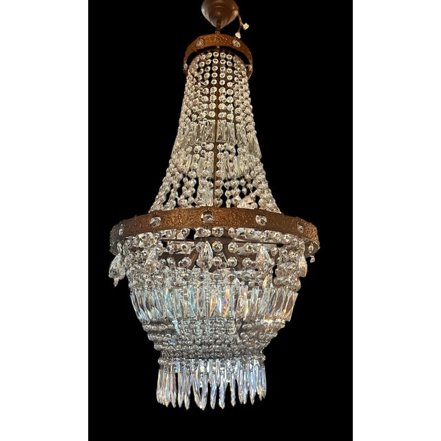 Antique Crystal Chandelier with Patinated Bronze Frame, 1890s For Sale - Image 4 of 4