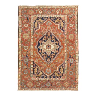 Antique Zabihi Collection Heriz Serapi Accent Size Rug - 4'10" x 6'3" For Sale