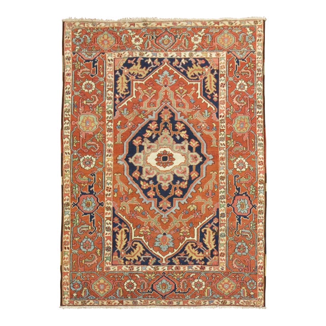 Antique Zabihi Collection Heriz Serapi Accent Size Rug - 4'10" x 6'3" For Sale