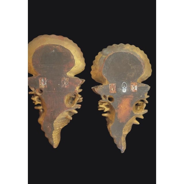 Hollywood Regency Vintage Coastal Regency Large Sea Clam Conch Shell Form Gold Silver Wall Sconce Shelf Brackets- A Pair For Sale - Image 3 of 8