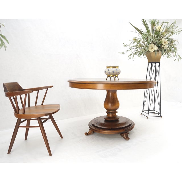 Burl Walnut Wood Top Round Carved Lotus Shape Base Dining Center Table For Sale - Image 11 of 12