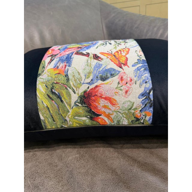 English Handmade Black Velvet Lumbar Cushion Cover For Sale - Image 3 of 12
