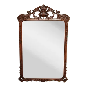 1940s Vintage French Style Carved Mahogany Wall Mirror (B)
