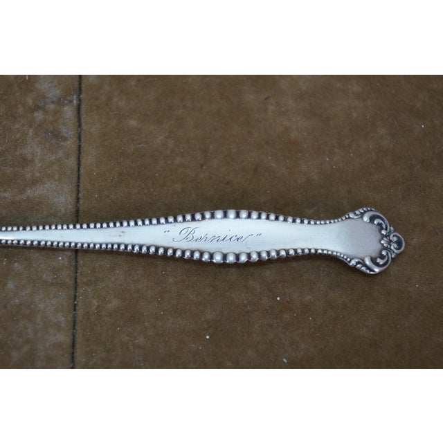 Metal Antique Towle Sterling Silver Long Canterbury Olive Pickle Serving Fork For Sale - Image 7 of 10