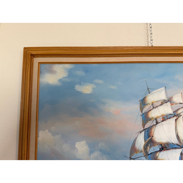 Late 20th Century Ambrose Original Oil Painting Tall Ship at Sea Maritime Nautical Ocean Seascape For Sale - Image 4 of 11
