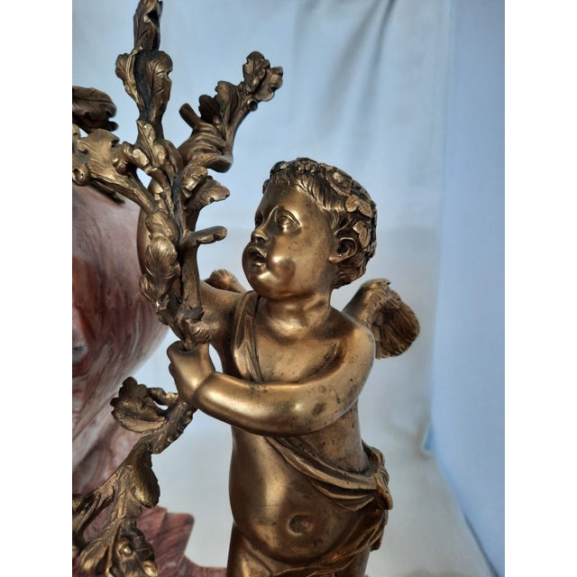 Tiffany and Co. 19th Century French Louis XV Style Gilt Bronze & Pink Marble Cherub Mantel Clock by Tiffany & Co For Sale - Image 4 of 12