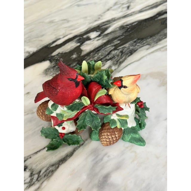 Ceramic Lenox Winter Greetings Porcelain Cardinal Motif Candle Holder For Sale - Image 7 of 13