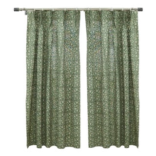 Himachal Hand Block Print 3 Plated Shemi-Sheer Pure Linen Pinch Pleat Curtain Size-27"Wx63"L For Sale