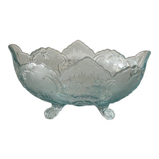 Vintage 1940s Light Blue Oval Footed Glass Bowl For Sale