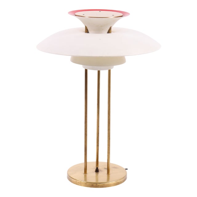 Table Lamp with Lacquered Shades and Brass Frame by Poul Henningsen for Louis Poulsen, 1980s For Sale