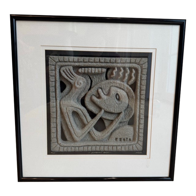 Wonderfully Weird Ralph Prata “Different Voices” Limited-Edition Cubist Concrete Wall Sculpture / Painting For Sale