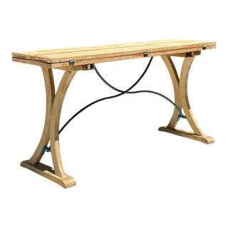 Vintage Wood and Metal Extendable Console Table For Sale