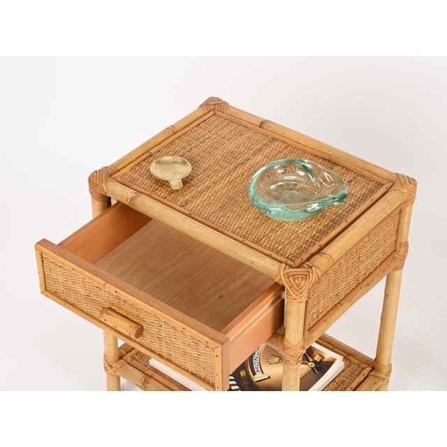 Brown French Riviera Nightstands in Bamboo, Rattan and Wicker, Italy, 1970s, Set of 2 For Sale - Image 8 of 14