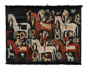 Handknotted Horse and Hunter Rug in Black, 3'x4'